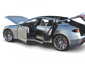tesla model s 2016 silver with interior and chassis model 3D Model