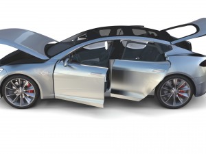 tesla model s 2016 silver with interior and chassis model 3Dモデル