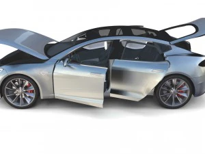 tesla model s 2016 silver with interior and chassis model 3D Model