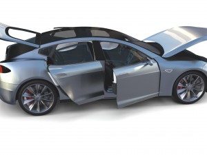 tesla model s 2016 silver with interior and chassis model 3Dモデル