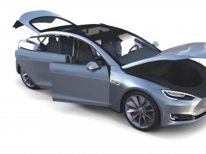 tesla model s 2016 silver with interior and chassis model 3Dモデル
