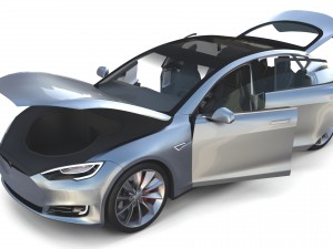 tesla model s 2016 silver with interior and chassis model 3Dモデル