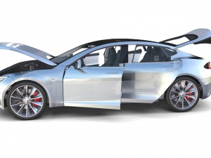 tesla model s 2016 silver with interior and chassis model 3Dモデル