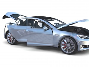 tesla model s 2016 silver with interior and chassis model 3Dモデル