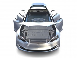 tesla model s 2016 silver with interior and chassis model 3Dモデル
