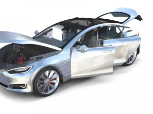 tesla model s 2016 silver with interior and chassis model 3D Model