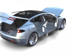 tesla model s 2016 silver with interior and chassis model 3Dモデル