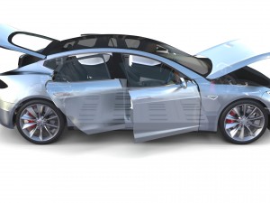 tesla model s 2016 silver with interior and chassis model 3Dモデル
