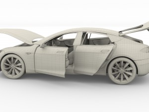 tesla model s 2016 silver with interior and chassis model 3Dモデル