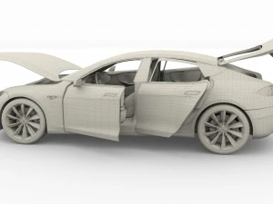 tesla model s 2016 silver with interior and chassis model 3D Model
