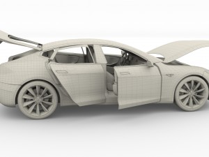tesla model s 2016 silver with interior and chassis model 3Dモデル