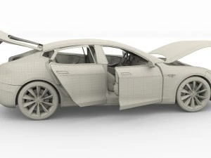 tesla model s 2016 silver with interior and chassis model 3D Model