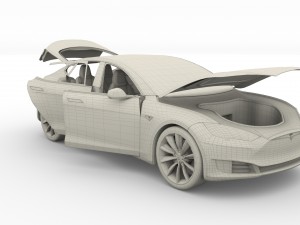 tesla model s 2016 silver with interior and chassis model 3Dモデル