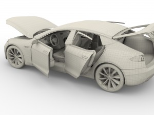 tesla model s 2016 silver with interior and chassis model 3Dモデル
