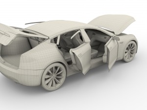 tesla model s 2016 silver with interior and chassis model 3Dモデル