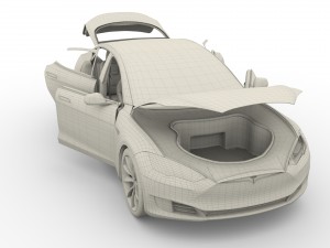 tesla model s 2016 silver with interior and chassis model 3Dモデル