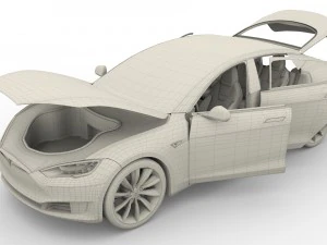 tesla model s 2016 silver with interior and chassis model 3D Model