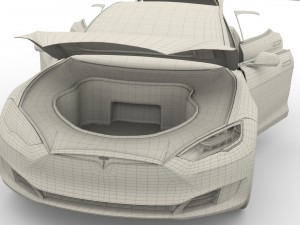 tesla model s 2016 silver with interior and chassis model 3Dモデル