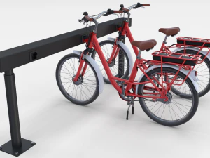electric city bicycle and station red 3D Model
