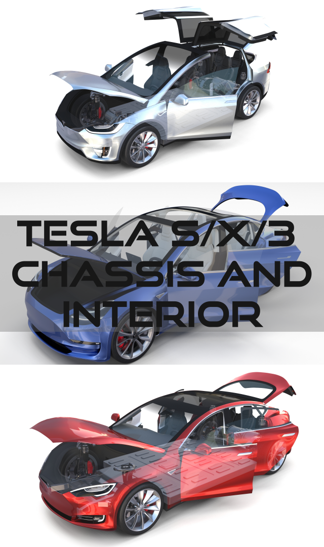 2017 tesla s-x-3 collection w chassis and interior Modelo 3D .c4d .max .obj .3ds .fbx .stl .blend 