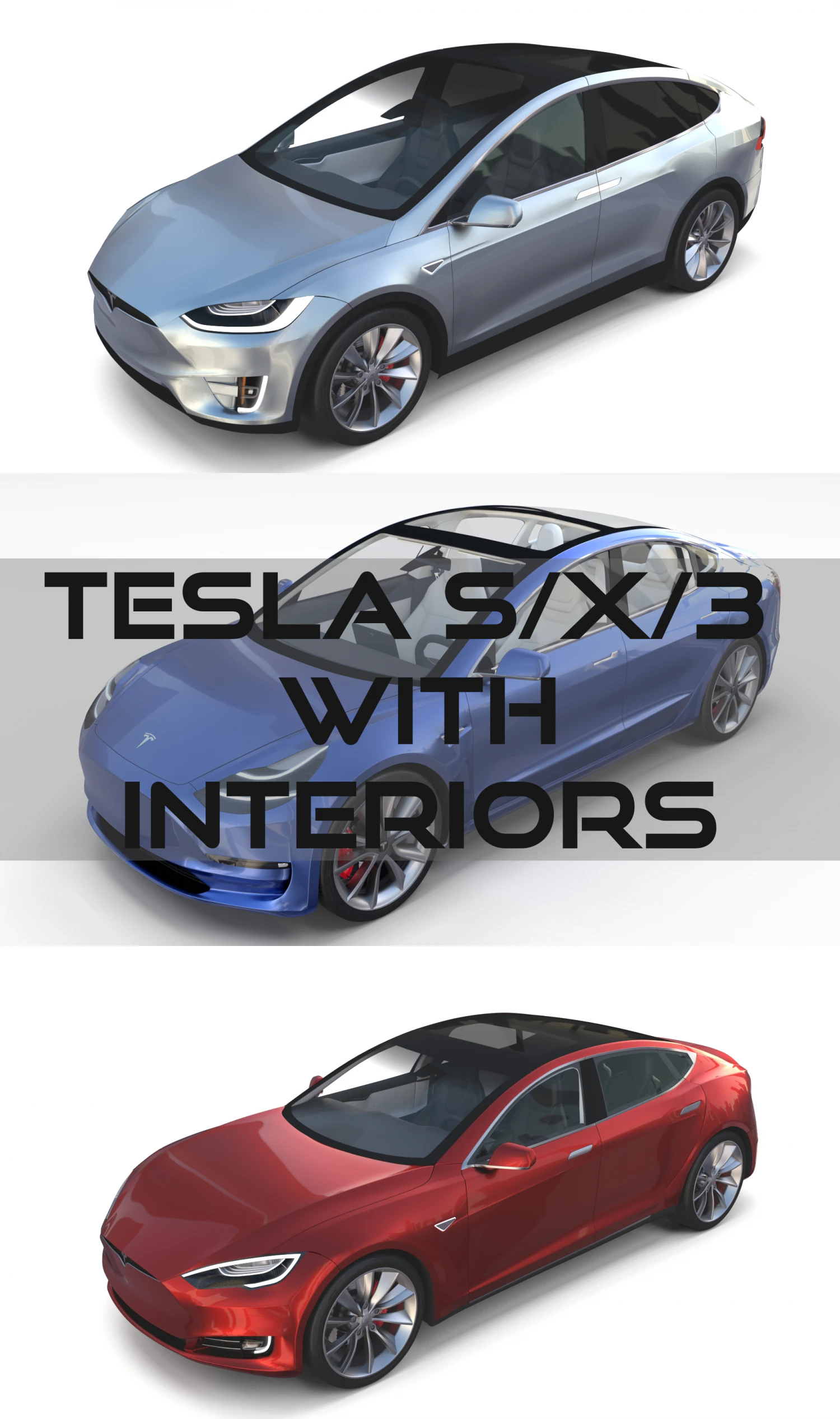 2017 tesla s-x-3 collection w interior 3D Model .c4d .max .obj .3ds .fbx .stl .blend 