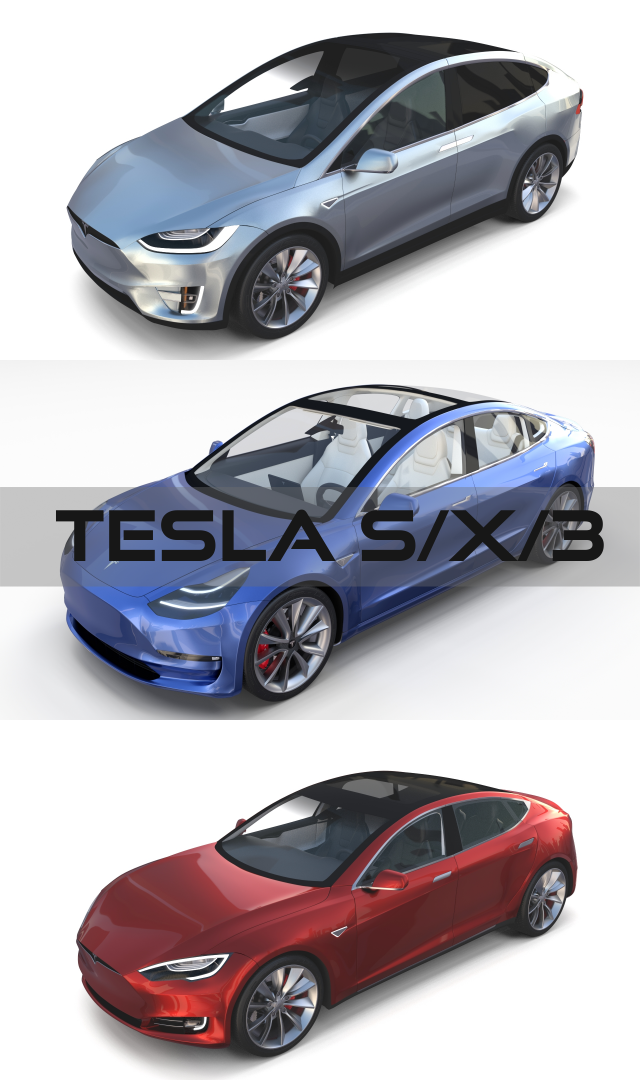 2017 tesla s-x-3 collection 3D 모델 .c4d .max .obj .3ds .fbx .stl .blend 