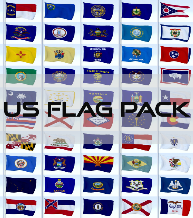 animated us flag pack Model 3D .c4d .max .obj .3ds .fbx .stl .blend 