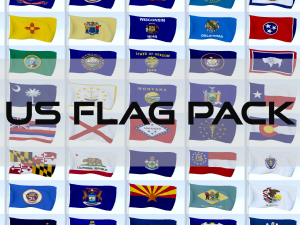 animated us flag pack 3D Model