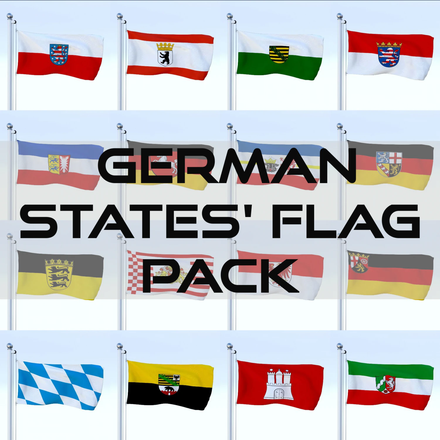 animated german flag pack 3D Model .c4d .max .obj .3ds .fbx .stl .blend 