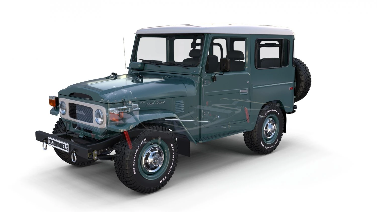 toyota land cruiser fj 40 with interior and chassis 3D Model .c4d .max .obj .3ds .fbx .stl .blend