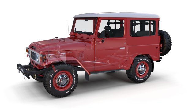 toyota land cruiser fj 40 red with interior and chassis 3D Model .c4d .max .obj .3ds .fbx .stl .blend 
