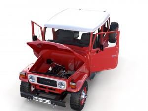 toyota land cruiser fj 40 red with interior and chassis 3D Model