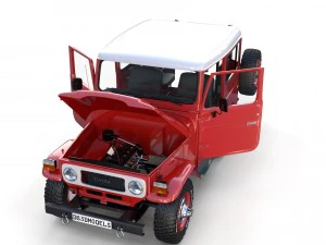 toyota land cruiser fj 40 red with interior and chassis 3D Model