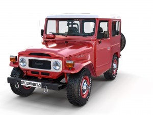 toyota land cruiser fj 40 red with interior and chassis 3D Model