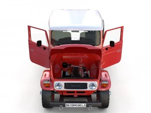 toyota land cruiser fj 40 red with interior and chassis 3D Model