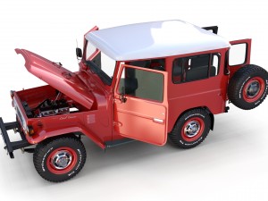 toyota land cruiser fj 40 red with interior and chassis 3D Model