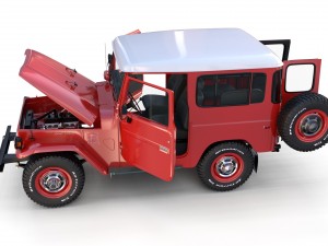 toyota land cruiser fj 40 red with interior and chassis 3D Model
