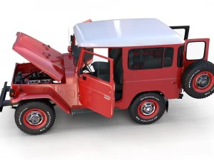 toyota land cruiser fj 40 red with interior and chassis 3D Model