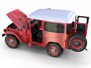 toyota land cruiser fj 40 red with interior and chassis 3D Model