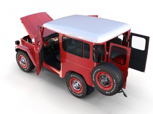 toyota land cruiser fj 40 red with interior and chassis 3D Model