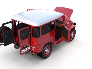 toyota land cruiser fj 40 red with interior and chassis 3D Model