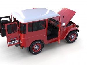 toyota land cruiser fj 40 red with interior and chassis 3D Model