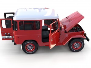 toyota land cruiser fj 40 red with interior and chassis 3D Model