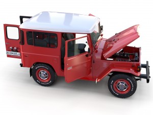 toyota land cruiser fj 40 red with interior and chassis 3D Model
