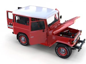 toyota land cruiser fj 40 red with interior and chassis 3D Model