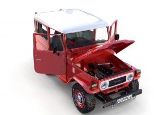 toyota land cruiser fj 40 red with interior and chassis 3D Model