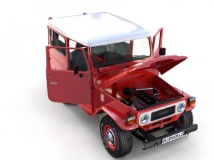 toyota land cruiser fj 40 red with interior and chassis 3D Model