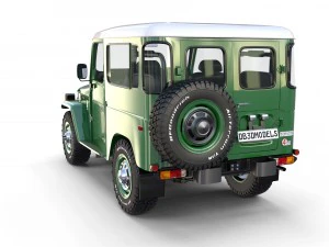 toyota land cruiser fj 40 green with interior and chassis 3D Model