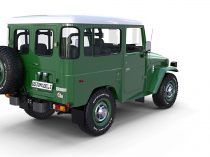 toyota land cruiser fj 40 green with interior and chassis 3D Модель