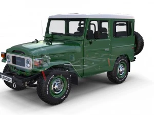 toyota land cruiser fj 40 green with interior and chassis 3D Model